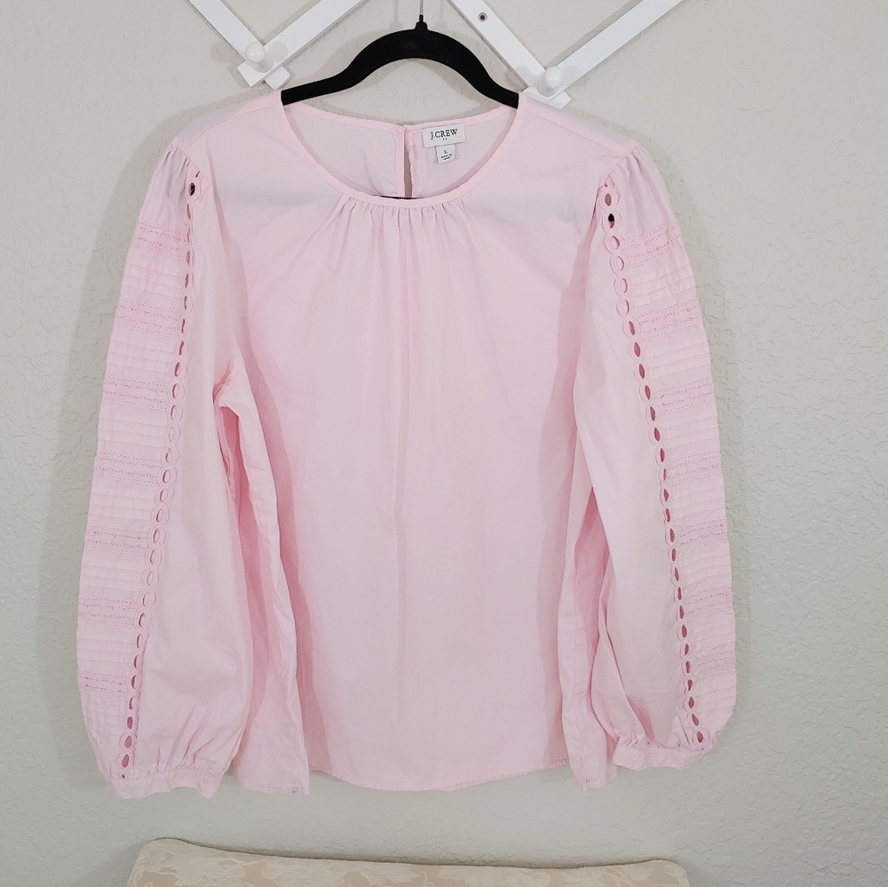 J.Crew Pink Lace Sleeve Blouse